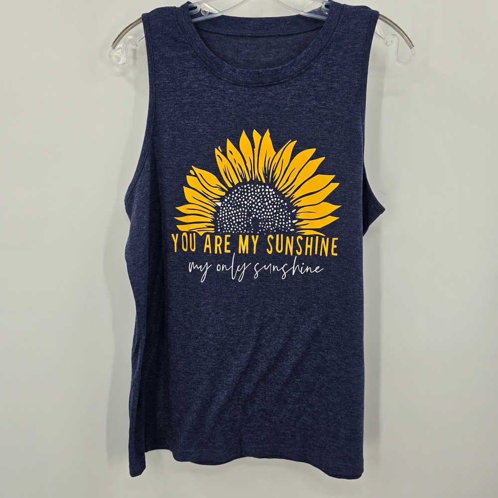 You Are My Sunshine Sunflower Graphic Muscle Tank Top Navy Blue XL